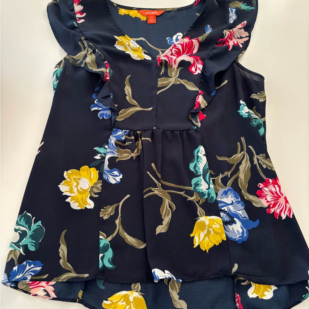 Joe Fresh Navy Floral Sleeveless Blouse
